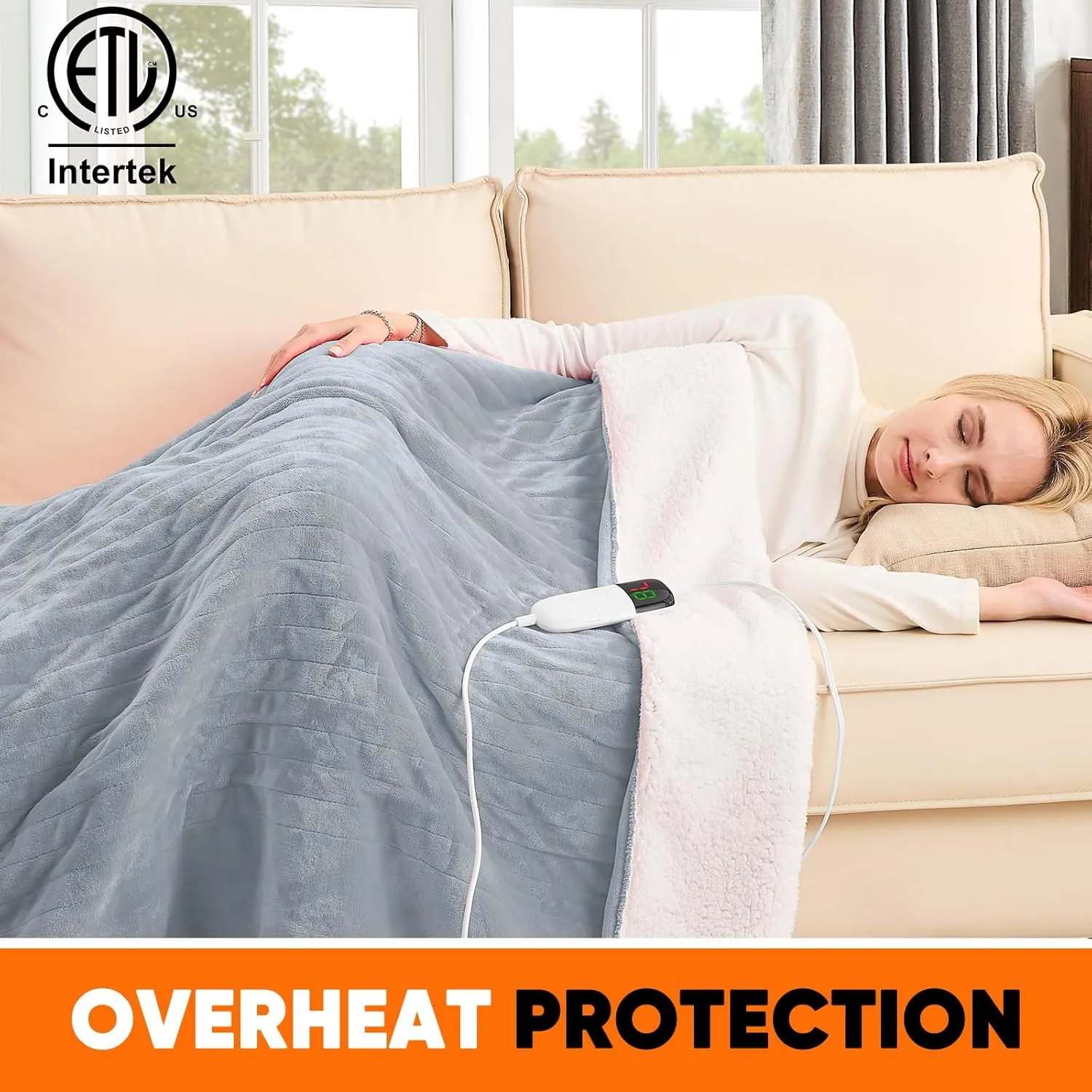 Greenoak Heated Blanket - Electric Full 72"X84", 10 Heat Levels, Auto-Off, Overheat Protection, Soft Flannel Sherpa, ETL Certified Dove Grey