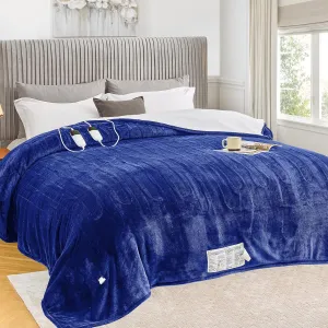 greenoak Heated Blanket Electric Queen Size 84"X90" Dual Control, Heating Blanket with 10 Heat Levels 1/2/4/6/8 Hours Auto-Off Overheat Protection, Soft Sherpa Warm, ETL Certified Sea Blue