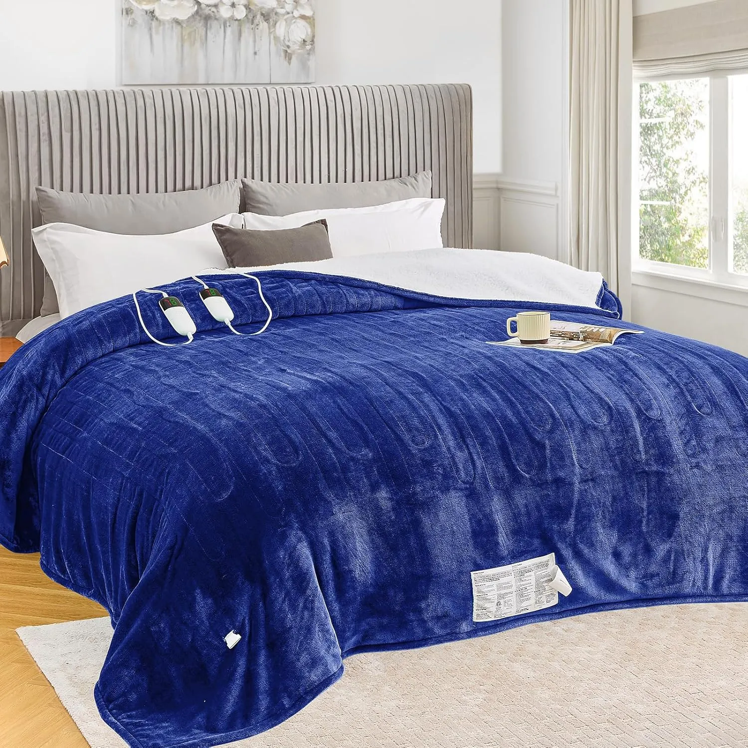 greenoak Heated Blanket Electric Queen Size 84"X90" Dual Control, Heating Blanket with 10 Heat Levels 1/2/4/6/8 Hours Auto-Off Overheat Protection, Soft Sherpa Warm, ETL Certified Sea Blue