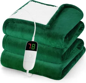 greenoak Heated Blanket Electric Throw 50"X60", Heating Blanket with 10 Heat Levels 1/2/4/6/8 Hours Auto-Off Overheat Protection, Flannel Sherpa Soft Warm Heater, ETL Certified Mint Green