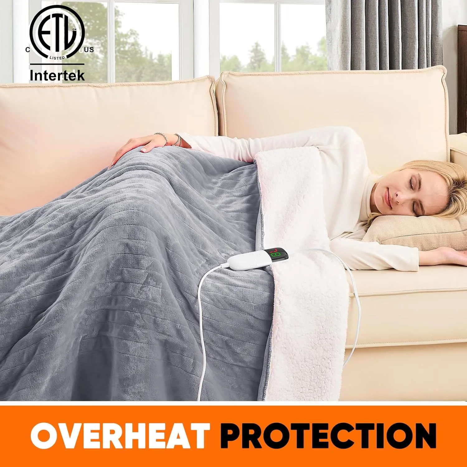 greenoak Heated Blanket Electric Throw 50"X60", Heating Blanket with 10 Heat Levels 1/2/4/6/8 Hours Auto-Off Overheat Protection, Flannel Sherpa Soft Warm Heater, ETL Certified Misty Grey
