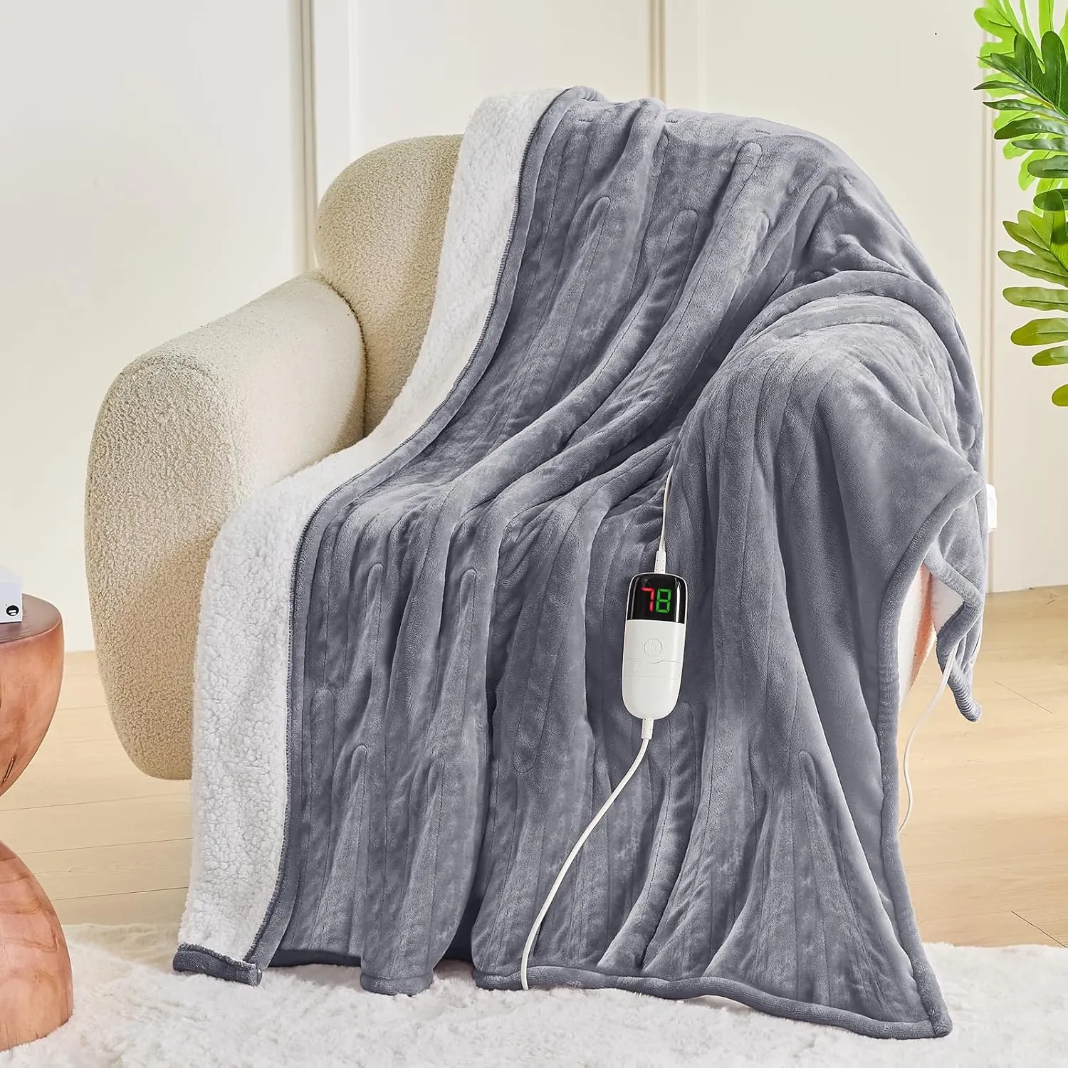 greenoak Heated Blanket Electric Throw 50"X60", Heating Blanket with 10 Heat Levels 1/2/4/6/8 Hours Auto-Off Overheat Protection, Flannel Sherpa Soft Warm Heater, ETL Certified Misty Grey