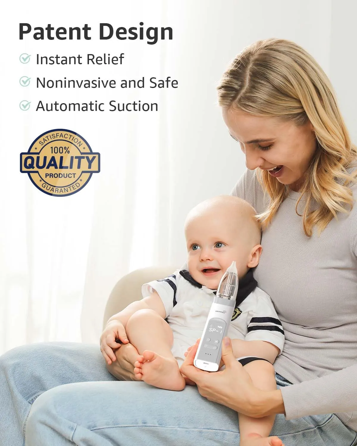 GROWNSY Nasal Aspirator for Baby, Electric Nose Aspirator for Toddler, Baby Nose Sucker, Automatic Nose Cleaner with 3 Silicone Tips, Adjustable Suction Level, Music and Light Soothing Function