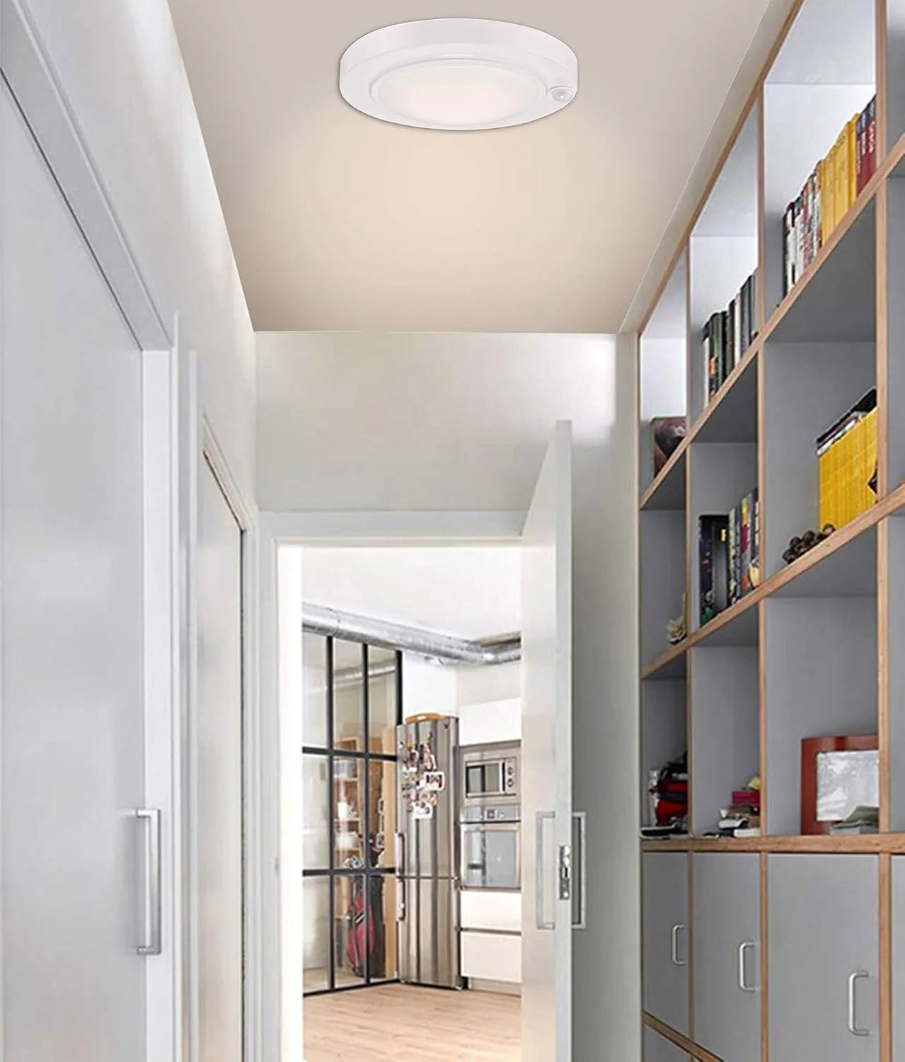 GRUENLICH LED Motion Sensor Flush Mount Ceiling Lighting Fixture, 8.7 Inch 11.5W 890 Lumen, Metal Housing, ETL Rated, 2-Pack, White Finish-5000K