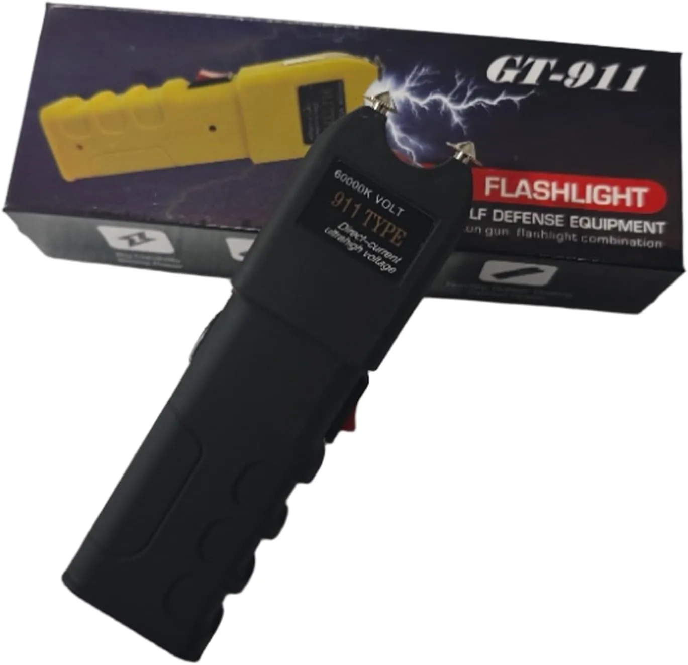 GT-911 Tactical Stun Gun with LED Flashlight – Rechargeable Self-Protection Safety Switch for Car and Person