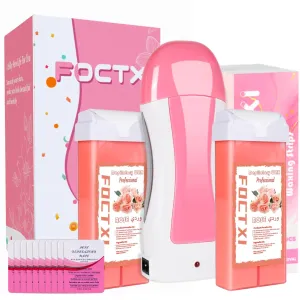 Hair Removal Kit for Hair Removal for Women and Men with Strip, Roll On Wax Kit with 2 Rose Soft Wax Cartridge & 100 Non-Woven Wax Strips, at Home Waxing Kit for Women, Soft, Pink