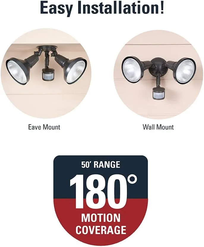 HALO 180° Motion Activated Sensor Outdoor Security Flood Light with Lamp Cover, Bronze