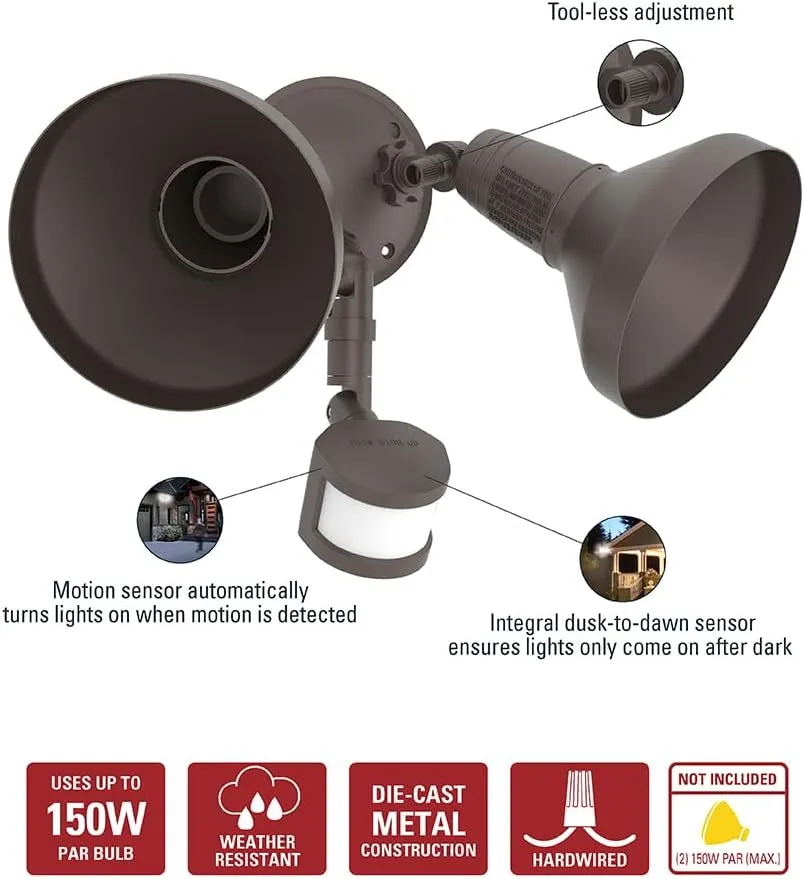 HALO 180° Motion Activated Sensor Outdoor Security Flood Light with Lamp Cover, Bronze