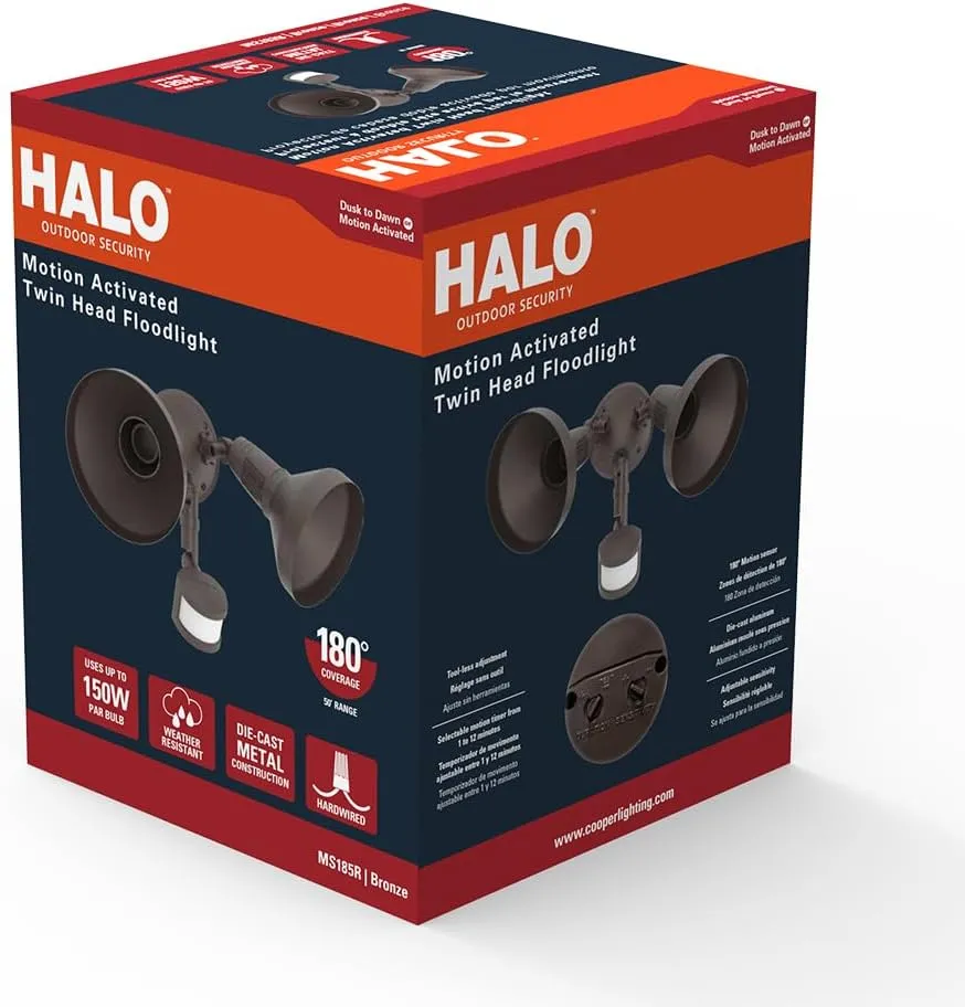 HALO 180° Motion Activated Sensor Outdoor Security Flood Light with Lamp Cover, Bronze