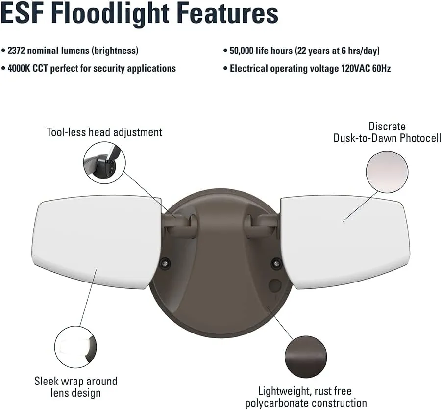 HALO Outdoor LED Flood & Security Light – Dusk to Dawn Photocell 2372 Lumens Bronze