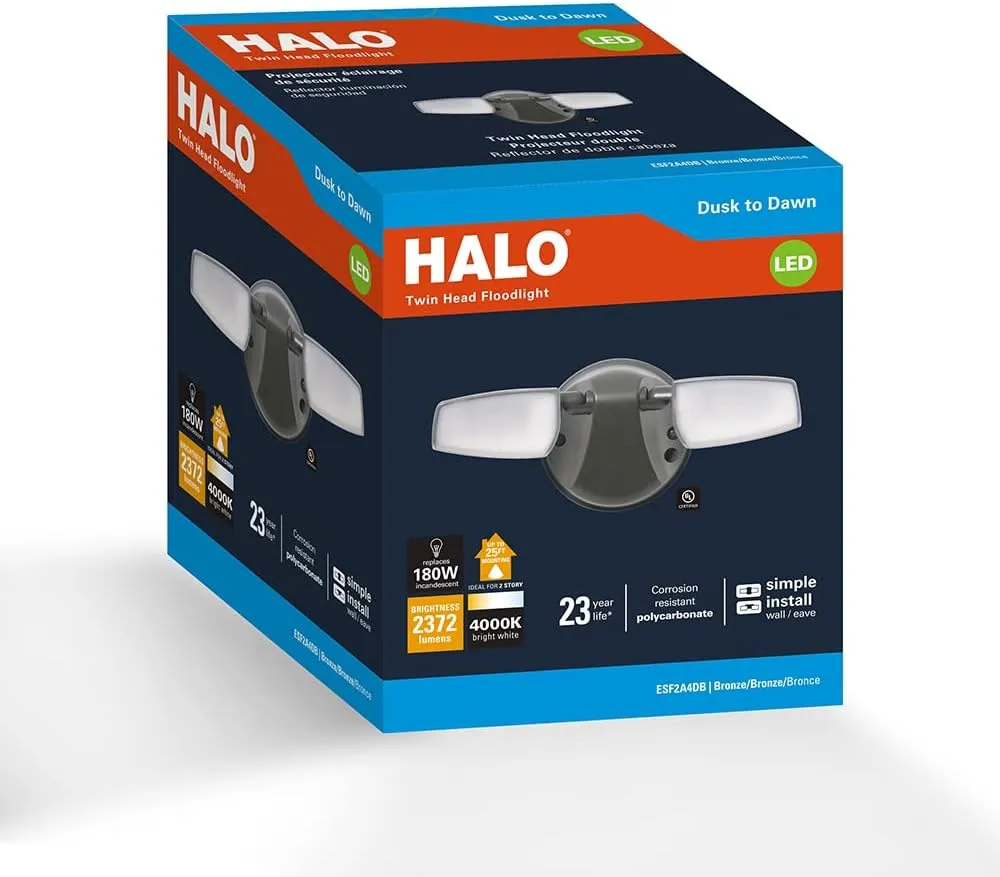HALO Outdoor LED Flood & Security Light – Dusk to Dawn Photocell 2372 Lumens Bronze