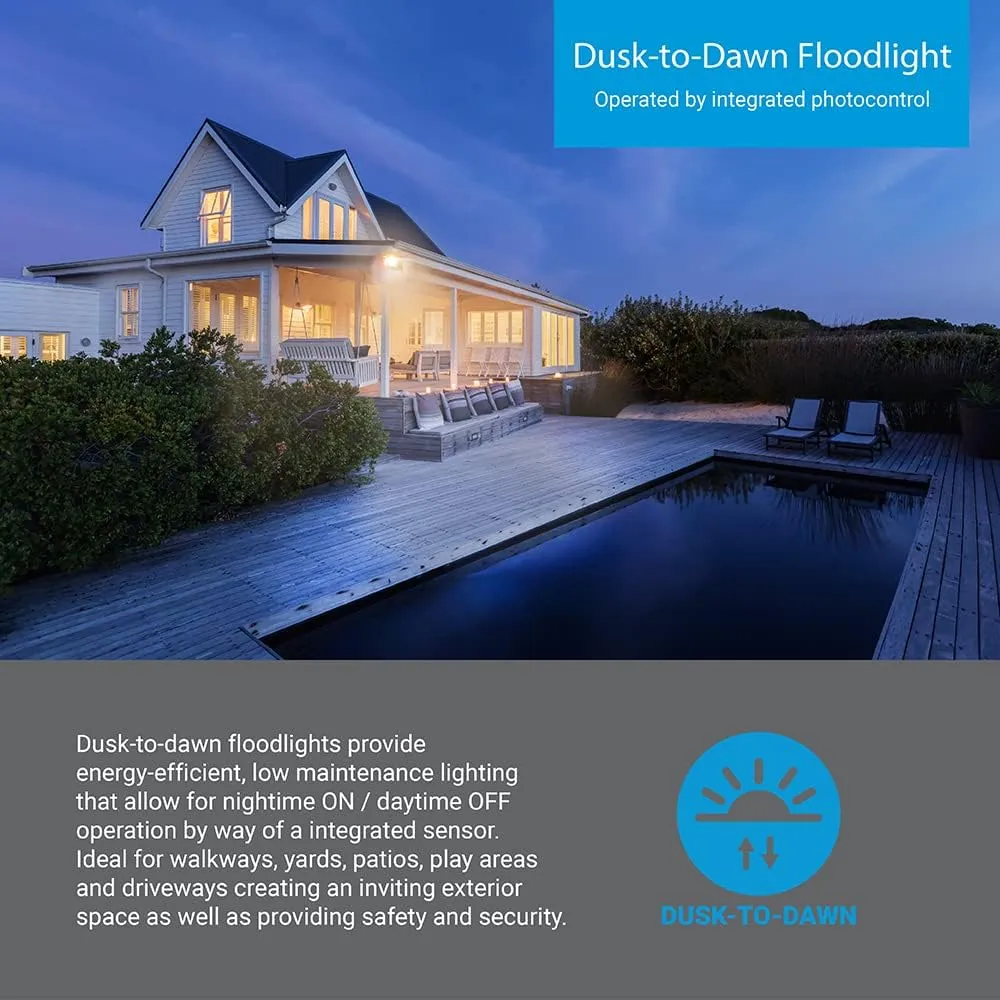 HALO Outdoor LED Flood & Security Light – Dusk to Dawn Photocell 2372 Lumens White