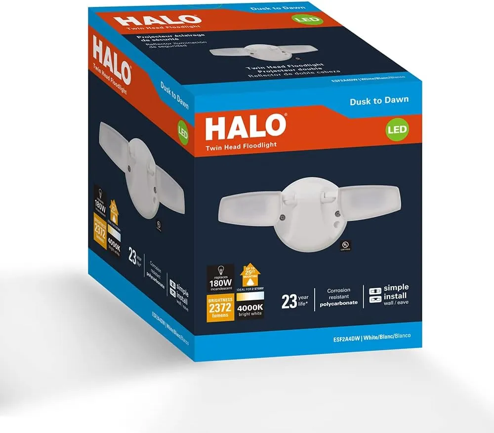 HALO Outdoor LED Flood & Security Light – Dusk to Dawn Photocell 2372 Lumens White