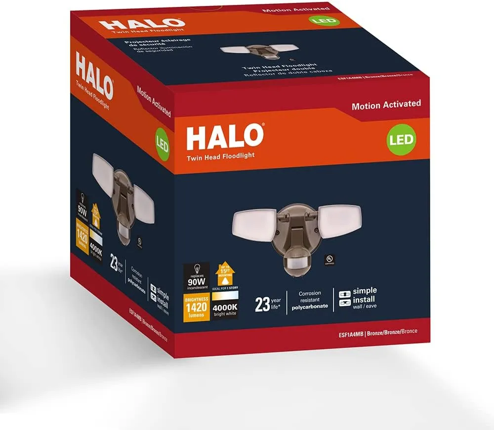 HALO Outdoor LED Flood & Security Light - Motion Activated Dusk to Dawn 1420 Lumens Bronze