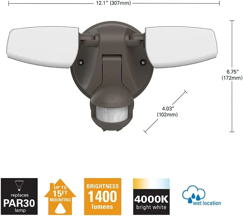 HALO Outdoor LED Flood & Security Light - Motion Activated Dusk to Dawn 1420 Lumens Bronze