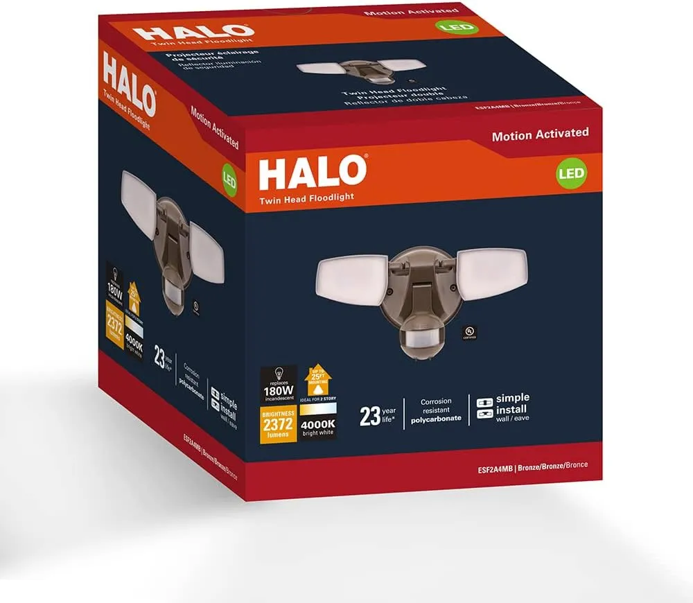 HALO Outdoor LED Flood & Security Light - Motion Activated Dusk to Dawn 2372 Lumens Bronze (ESF2A4MB)