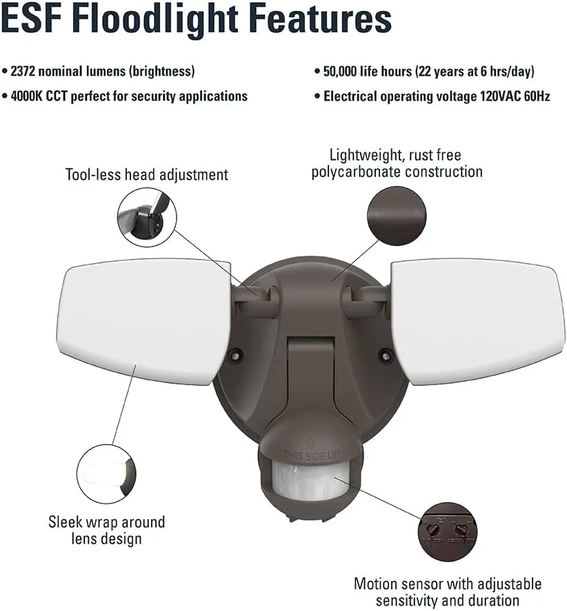 HALO Outdoor LED Flood & Security Light - Motion Activated Dusk to Dawn 2372 Lumens Bronze (ESF2A4MB)