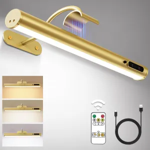 Hapfish Picture Lights for Wall Battery Operated, Wireless Art Light for Paintings, Rechargeable Wall Sconce for Picture with Remote Control, Dimmable Wall Lighting for Gallery Dartboard Mirror - Gold