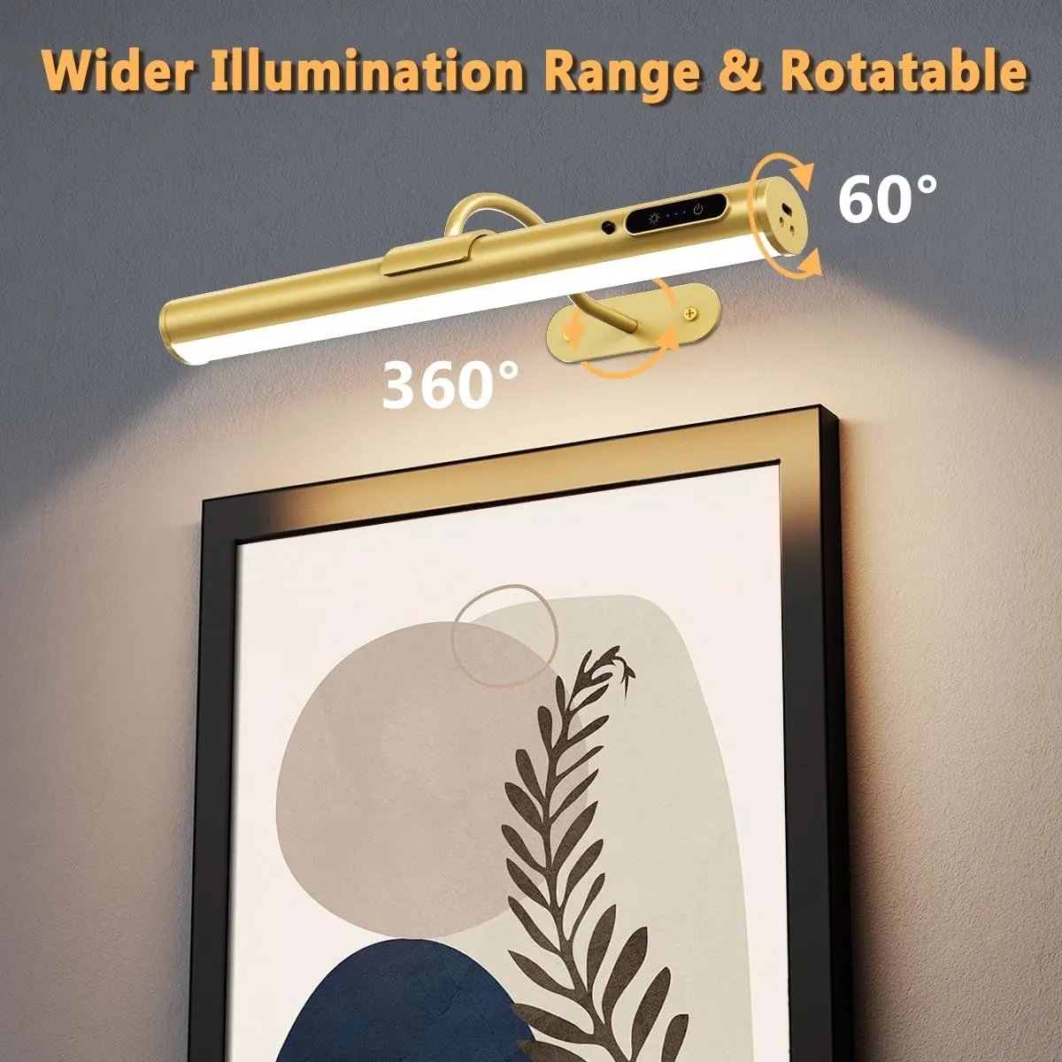 Hapfish Picture Lights for Wall Battery Operated, Wireless Art Light for Paintings, Rechargeable Wall Sconce for Picture with Remote Control, Dimmable Wall Lighting for Gallery Dartboard Mirror - Gold