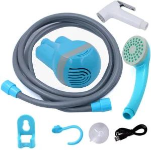 Haueeschoen Portable Shower Outdoor/Indoor USB Charging Handheld Rechargeable Showerhead Pumps with 2 Nozzles for Camping Travel Car Wash Swimming Pool