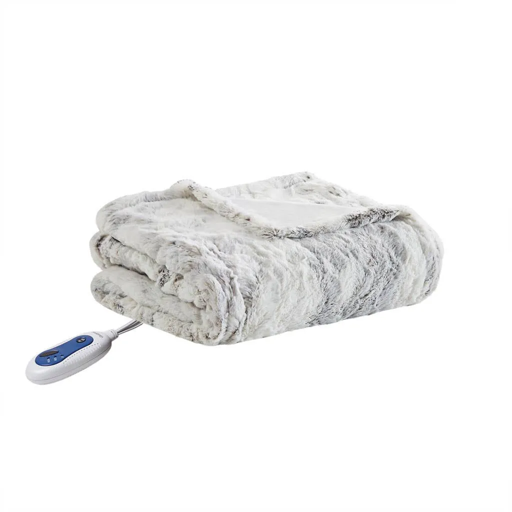 Heated 50x70 Faux Long Fur Electric Throw Blanket Ivory