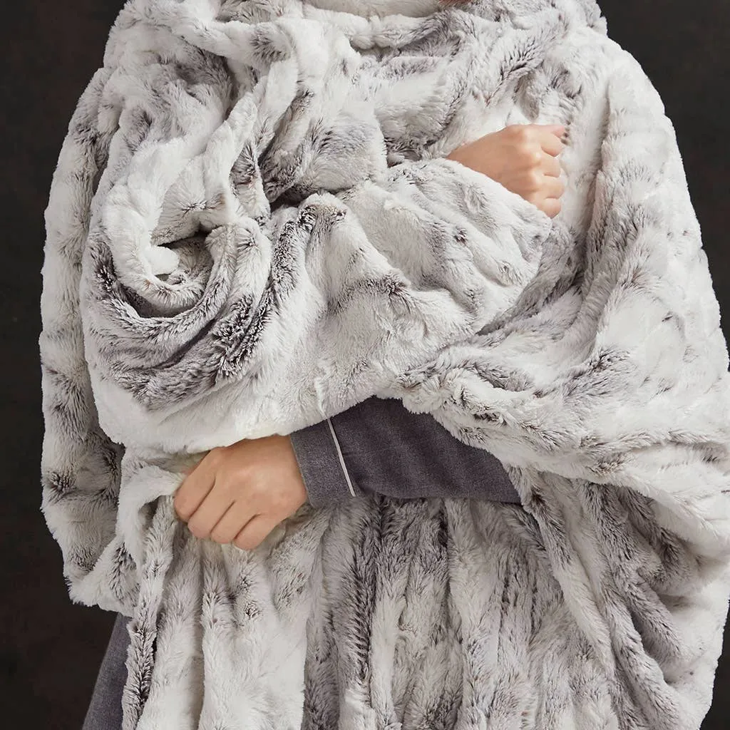Heated 50x70 Faux Long Fur Electric Throw Blanket Ivory