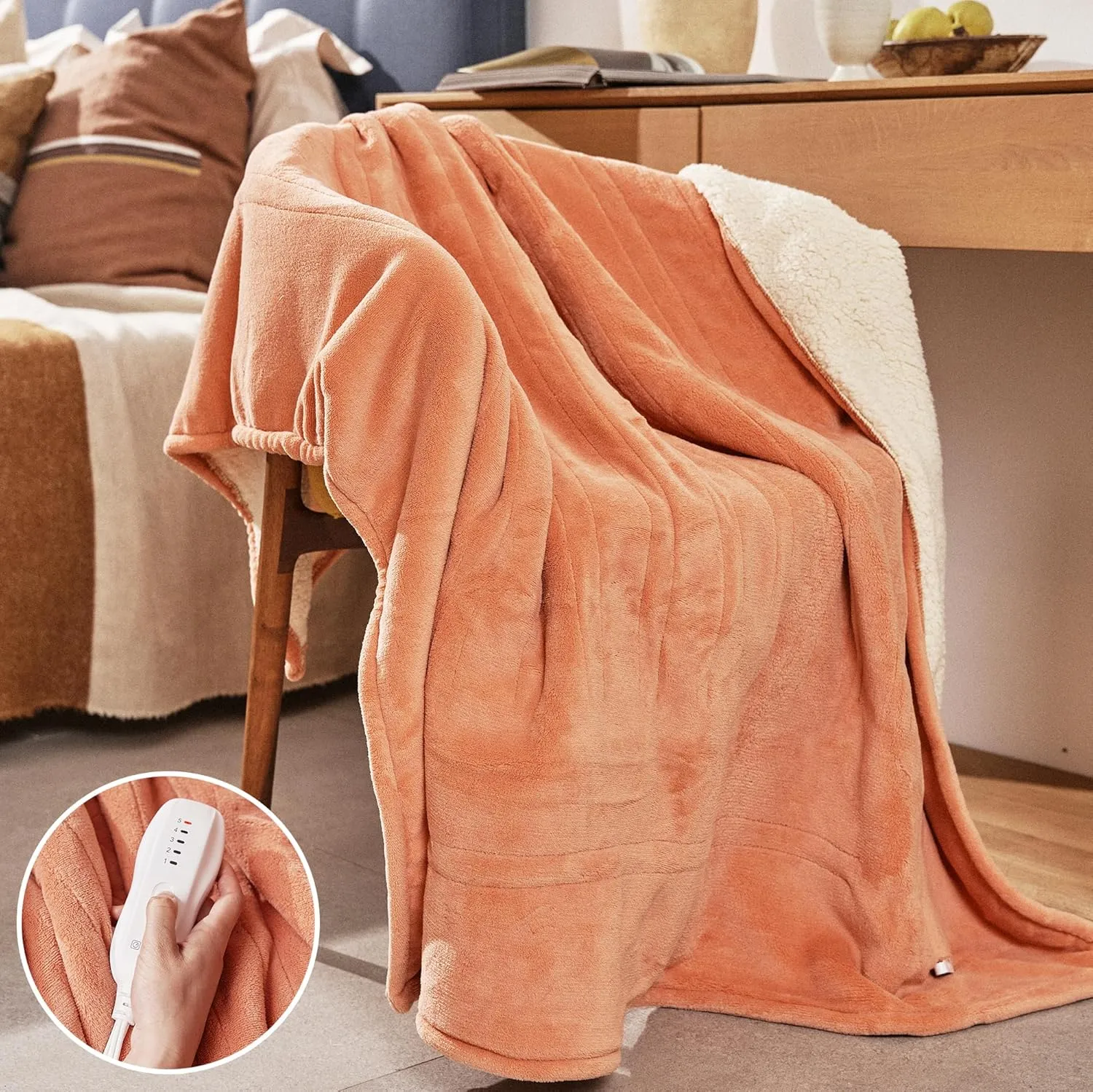 Heated Blanket 50''x60''-Soft and Comfortable Electric Throw,5 Heat Settings and 3H Auto Shut-Off Heating Blanket ETL&FCC Certification Machine Washable (Orange)