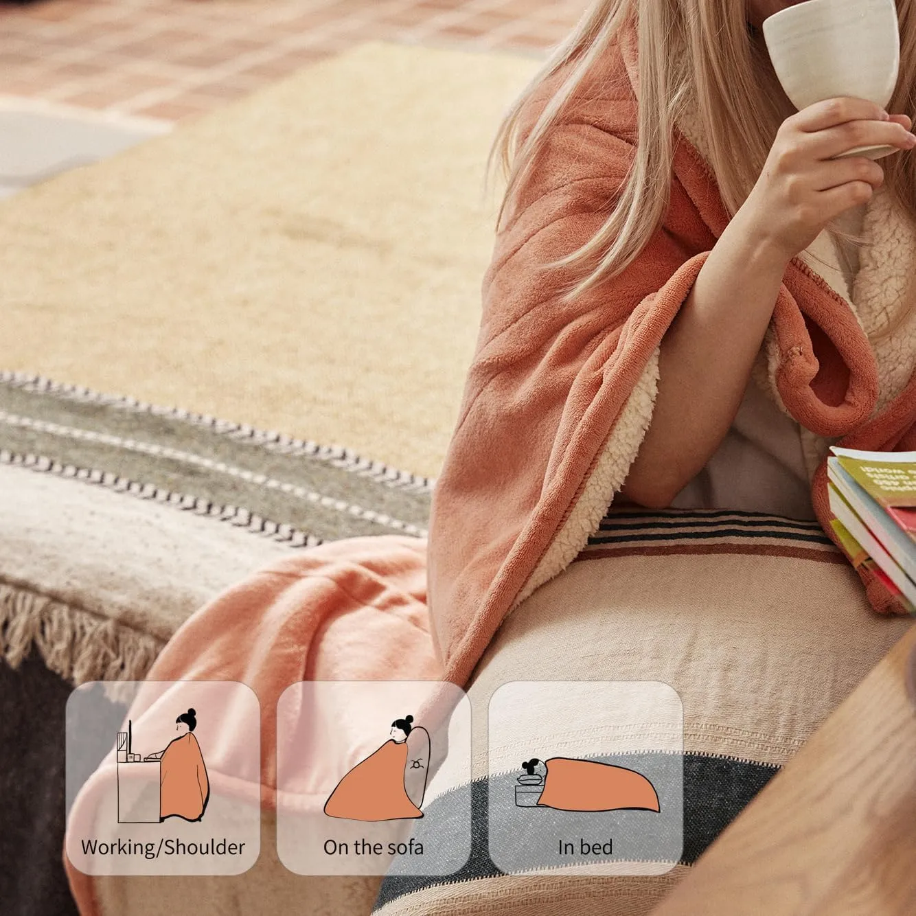 Heated Blanket 50''x60''-Soft and Comfortable Electric Throw,5 Heat Settings and 3H Auto Shut-Off Heating Blanket ETL&FCC Certification Machine Washable (Orange)