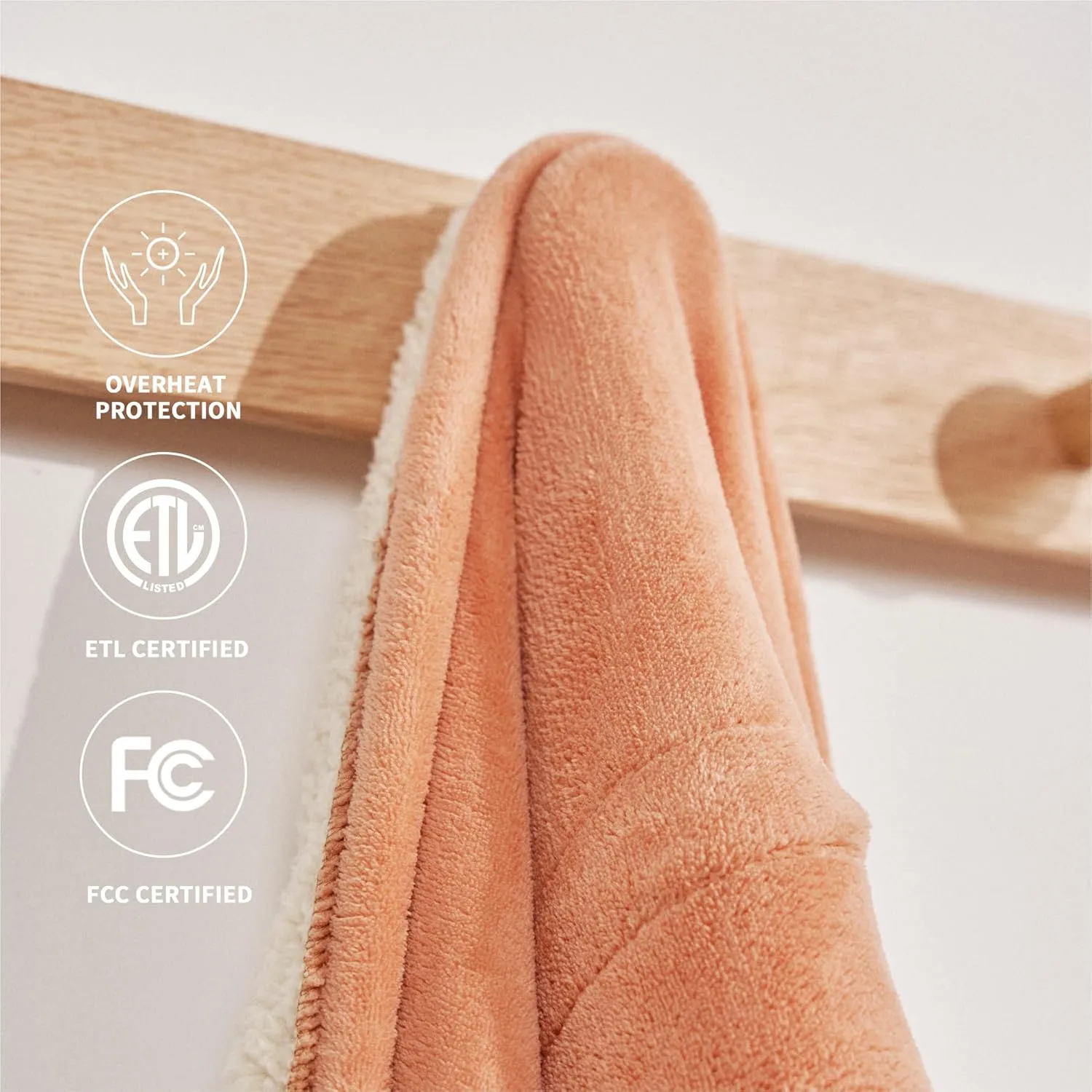 Heated Blanket 50''x60''-Soft and Comfortable Electric Throw,5 Heat Settings and 3H Auto Shut-Off Heating Blanket ETL&FCC Certification Machine Washable (Orange)