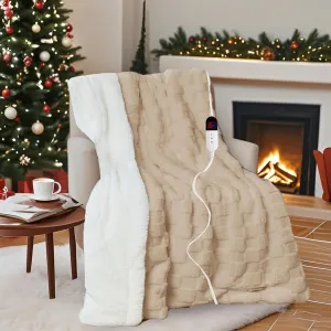 Heated Blanket 84" x 90" with 6 Heating Levels 10 Hours Time Setings and Auto-Shut Off, Soft Checked Flannel Fast-Heating Electric Blanket, Khaki