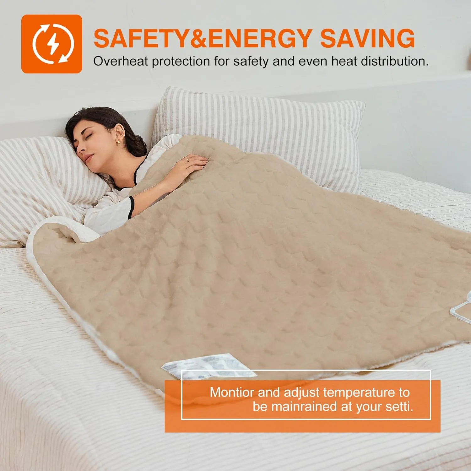 Heated Blanket 84" x 90" with 6 Heating Levels 10 Hours Time Setings and Auto-Shut Off, Soft Checked Flannel Fast-Heating Electric Blanket, Khaki