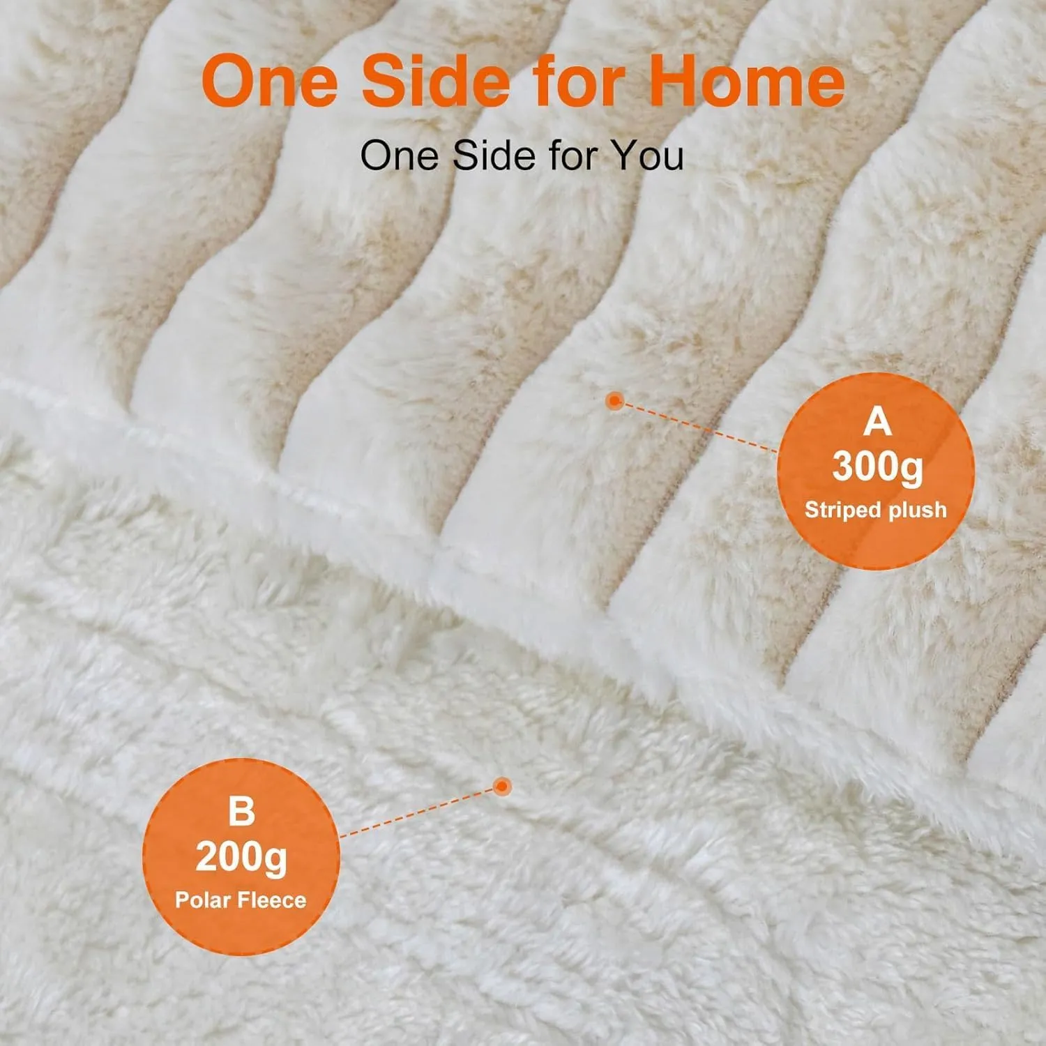 Heated Blanket 90"X100",Fast Heating Blanket with 6 Heat Levels 10 Hours Auto-Off Overheat Protection,Stripe Faux Rabbit Fur Soft Warm Electric Blanket, ETL Certified,Cream