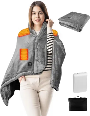 Heated Blanket Battery Operated, USB Cordless Electric Blanket with 10000mAH Battery and 3 Heating Levels, Grey