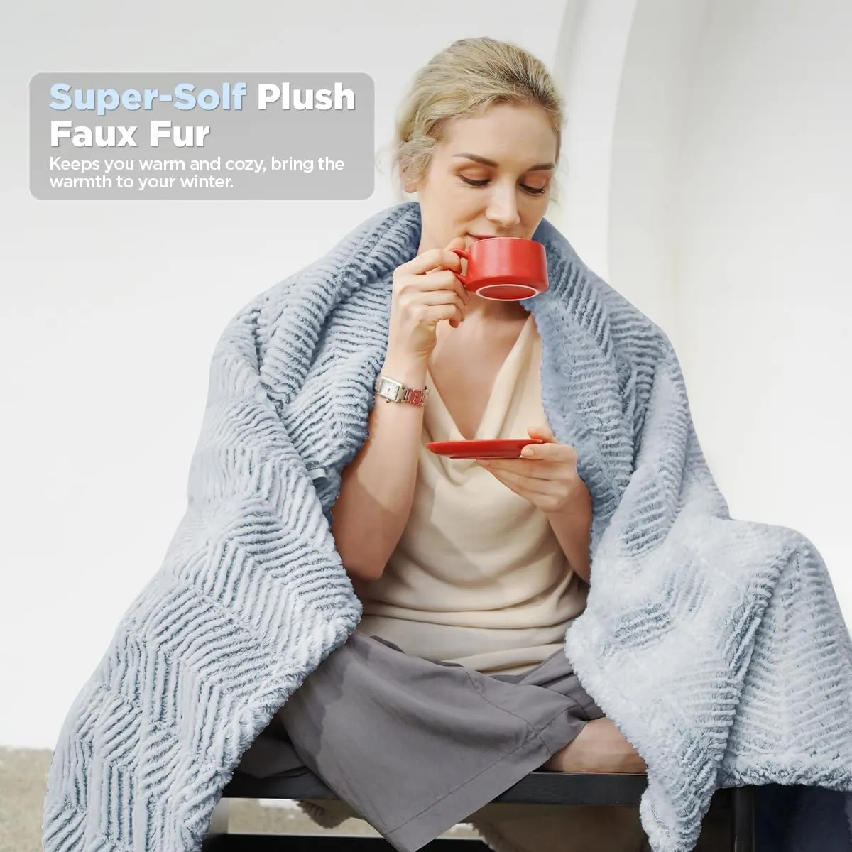 Heated Blanket Electric Blanket 50" x 60" - Cozy Soft Heated Throw with 5 Heating Levels & 3 Hours Auto Off,Machine Washable,ETL & FCC Certification,Over-Heat Protect(Frosty Blue)