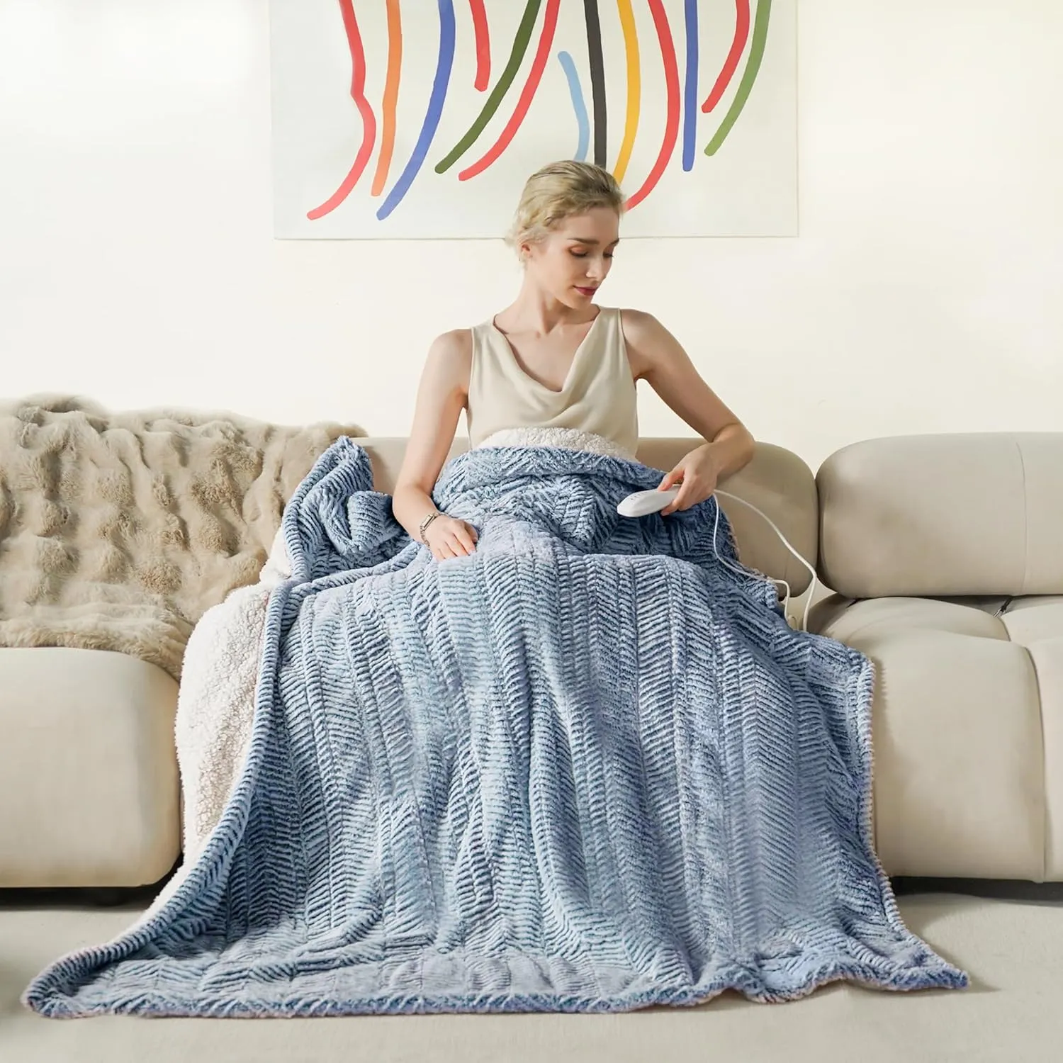 Heated Blanket Electric Blanket 50" x 60" - Cozy Soft Heated Throw with 5 Heating Levels & 3 Hours Auto Off,Machine Washable,ETL & FCC Certification,Over-Heat Protect(Frosty Blue)