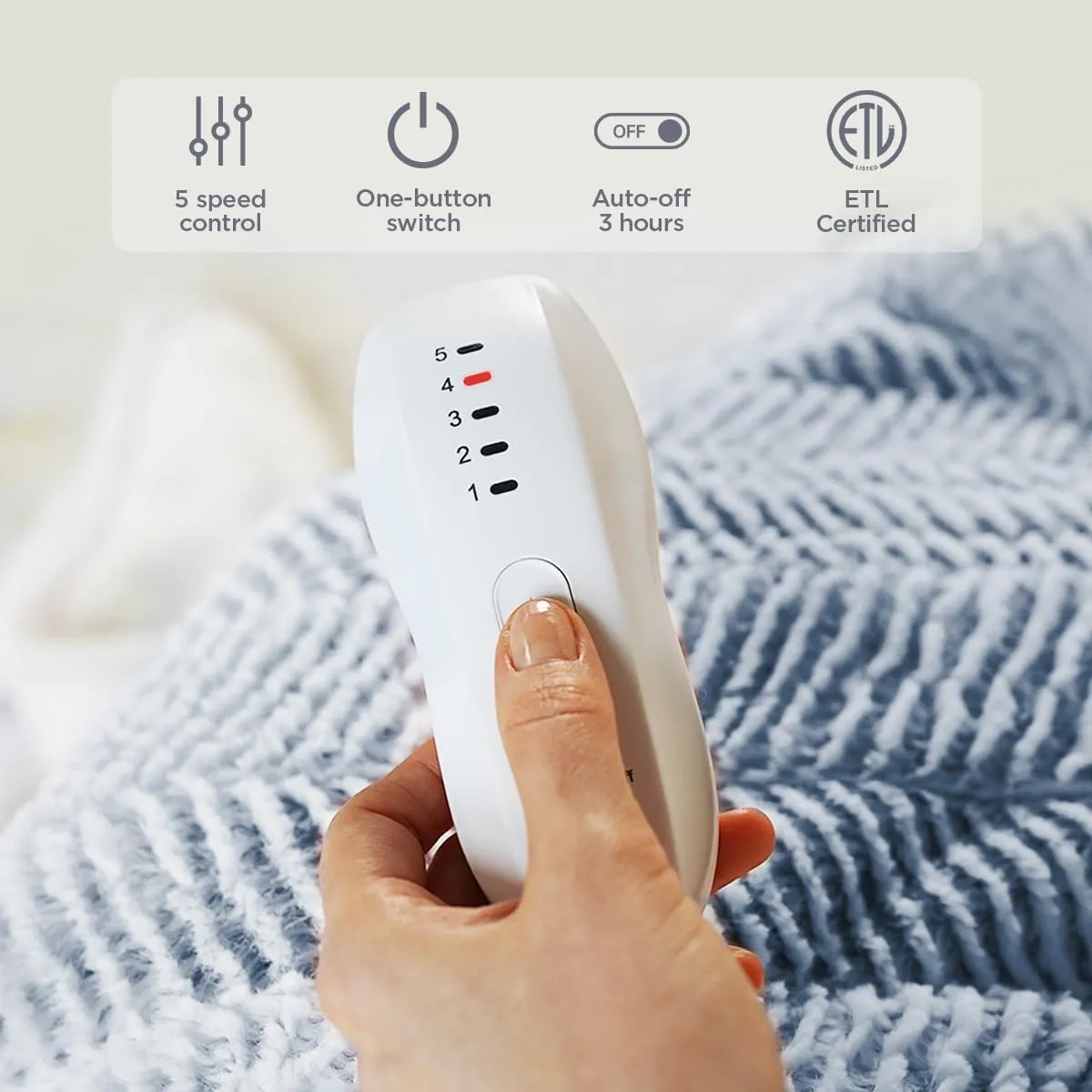 Heated Blanket Electric Blanket 50" x 60" - Cozy Soft Heated Throw with 5 Heating Levels & 3 Hours Auto Off,Machine Washable,ETL & FCC Certification,Over-Heat Protect(Frosty Blue)