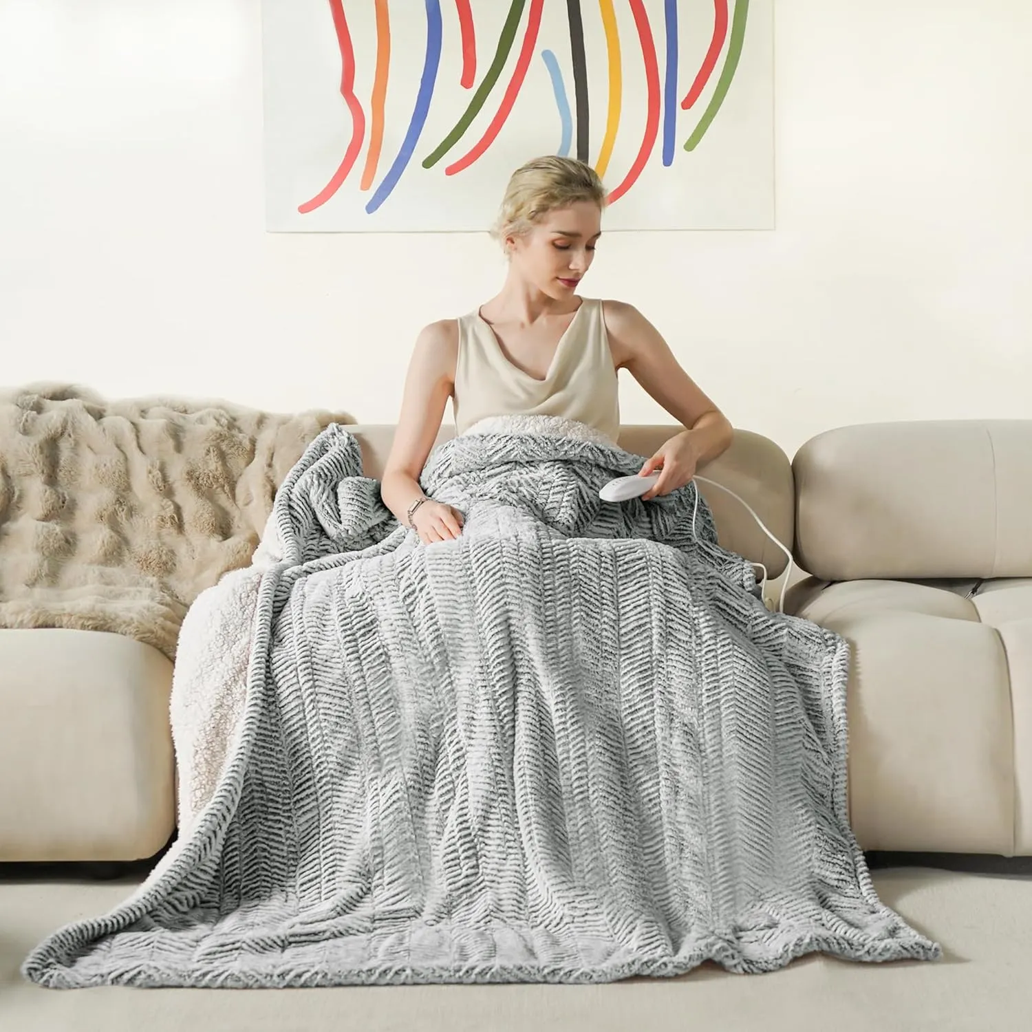 Heated Blanket Electric Blanket 50" x 60" - Cozy Soft Heated Throw with 5 Heating Levels & 3 Hours Auto Off,Machine Washable,ETL & FCC Certification,Over-Heat Protect(Frosty Gray)