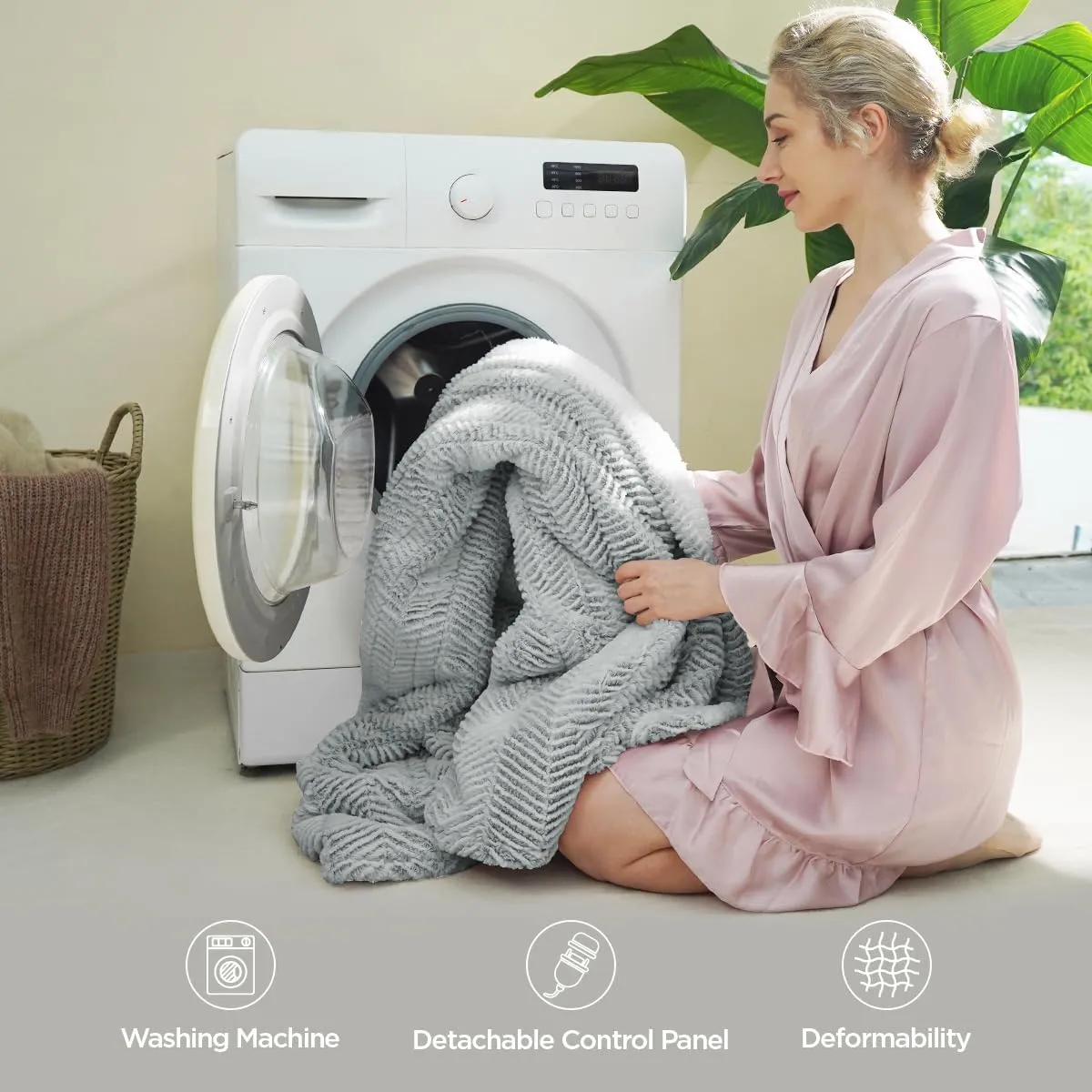 Heated Blanket Electric Blanket 50" x 60" - Cozy Soft Heated Throw with 5 Heating Levels & 3 Hours Auto Off,Machine Washable,ETL & FCC Certification,Over-Heat Protect(Frosty Gray)
