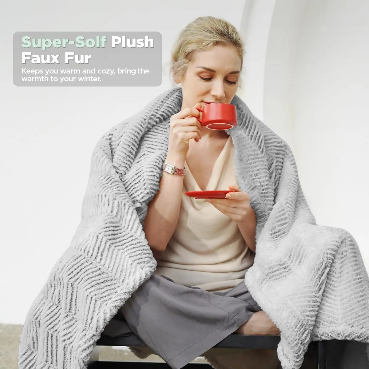 Heated Blanket Electric Blanket 50" x 60" - Cozy Soft Heated Throw with 5 Heating Levels & 3 Hours Auto Off,Machine Washable,ETL & FCC Certification,Over-Heat Protect(Frosty Gray)