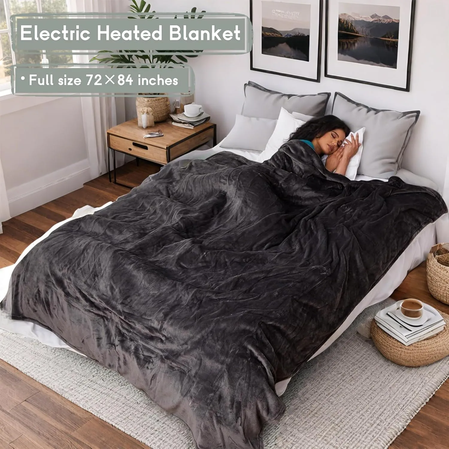 Heated Blanket Electric Blanket Full Size 72''x84'', Soft Flannel Heating Blanket with 10 Hour Auto Off - 5 Heat Settings - Machine Washable - Dark Grey