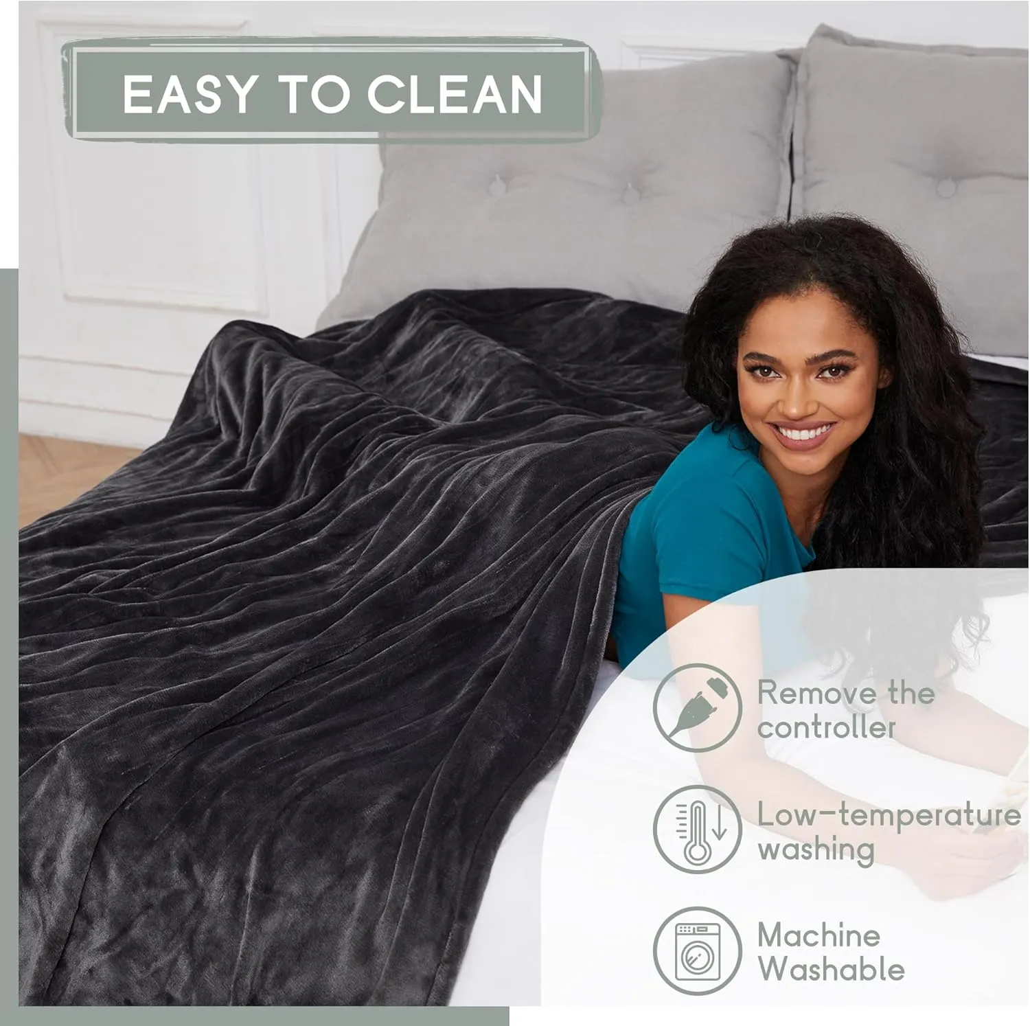 Heated Blanket Electric Blanket Full Size 72''x84'', Soft Flannel Heating Blanket with 10 Hour Auto Off - 5 Heat Settings - Machine Washable - Dark Grey