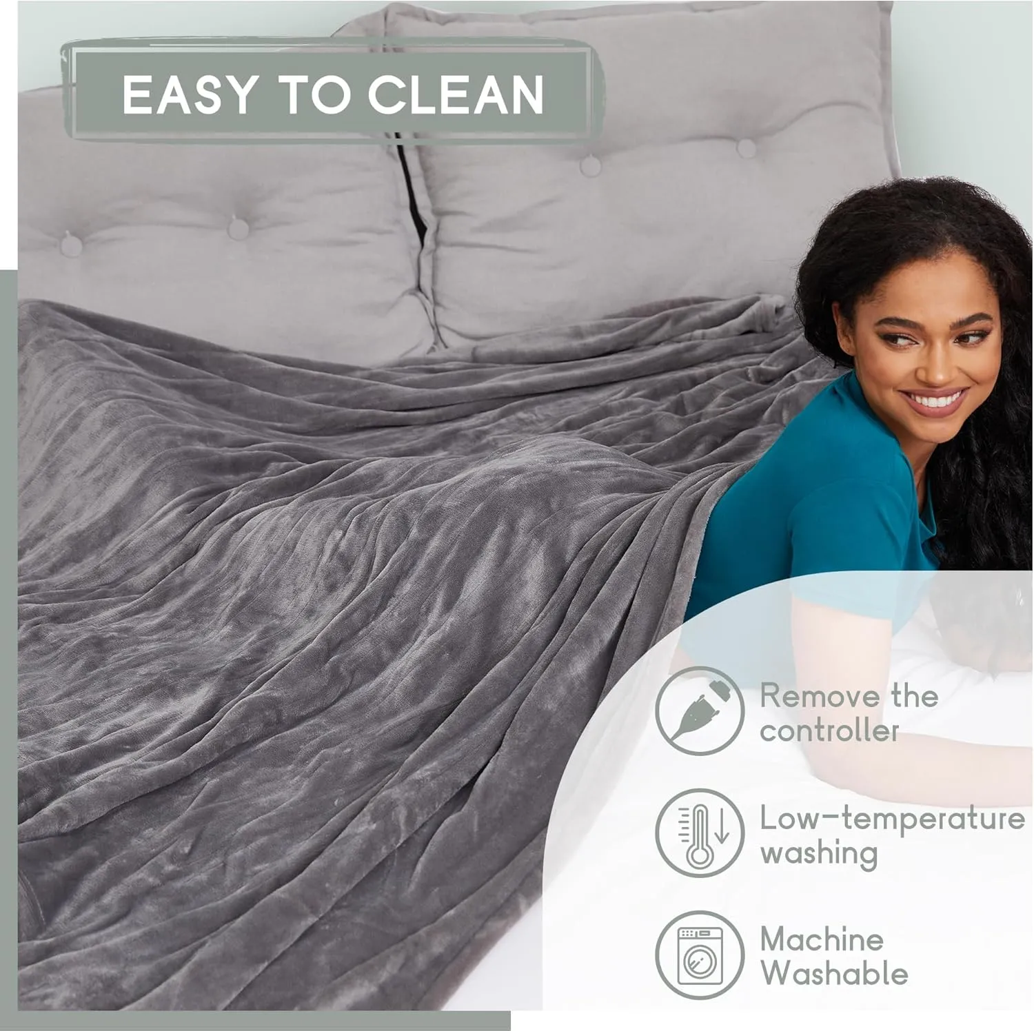 Heated Blanket Electric Blanket Full Size 72''x84'', Soft Flannel Heating Blanket with 10 Hour Auto Off - 5 Heat Settings - Machine Washable - Light Grey