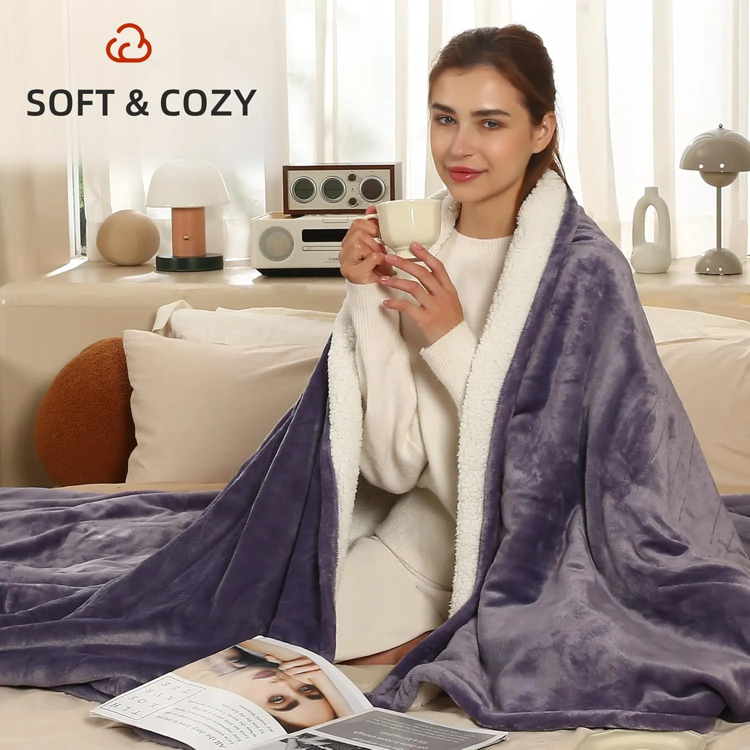 Heated Blanket Electric Blanket Throw - 50"x60" Heating Blanket Throw with 5 Heating Levels Fast Heating, 4 Hours Auto Off & ETL Certified Heated Throw Blanket, Machine Washable, Lavender Purple