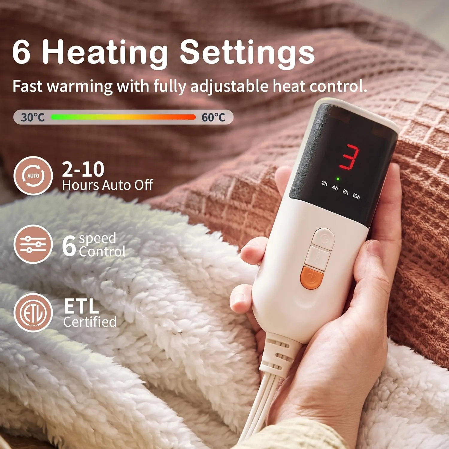 Heated Blanket Electric Blanket Throw 50''X60''-Heating Blanket with 6 Heat Settings-2-10 Hours Auto Off,ETL Certified,Machine Washable (Fog Rose)