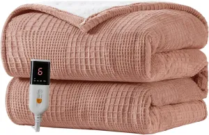 Heated Blanket Electric Blanket Throw 50''X60''-Heating Blanket with 6 Heat Settings-2-10 Hours Auto Off,ETL Certified,Machine Washable (Fog Rose)