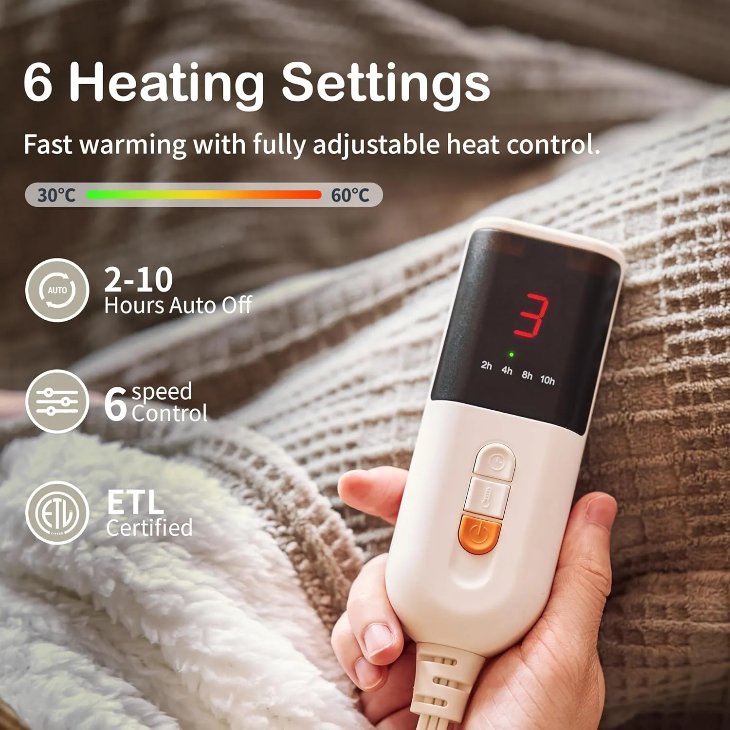 Heated Blanket Electric Blanket Throw 50''X60''-Heating Throw with 6 Heat Settings-2-10 Hours Auto Off,ETL Certified,Machine Washable (Grey)