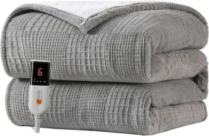 Heated Blanket Electric Blanket Throw 50''X60''-Heating Throw with 6 Heat Settings-2-10 Hours Auto Off,ETL Certified,Machine Washable (Grey)