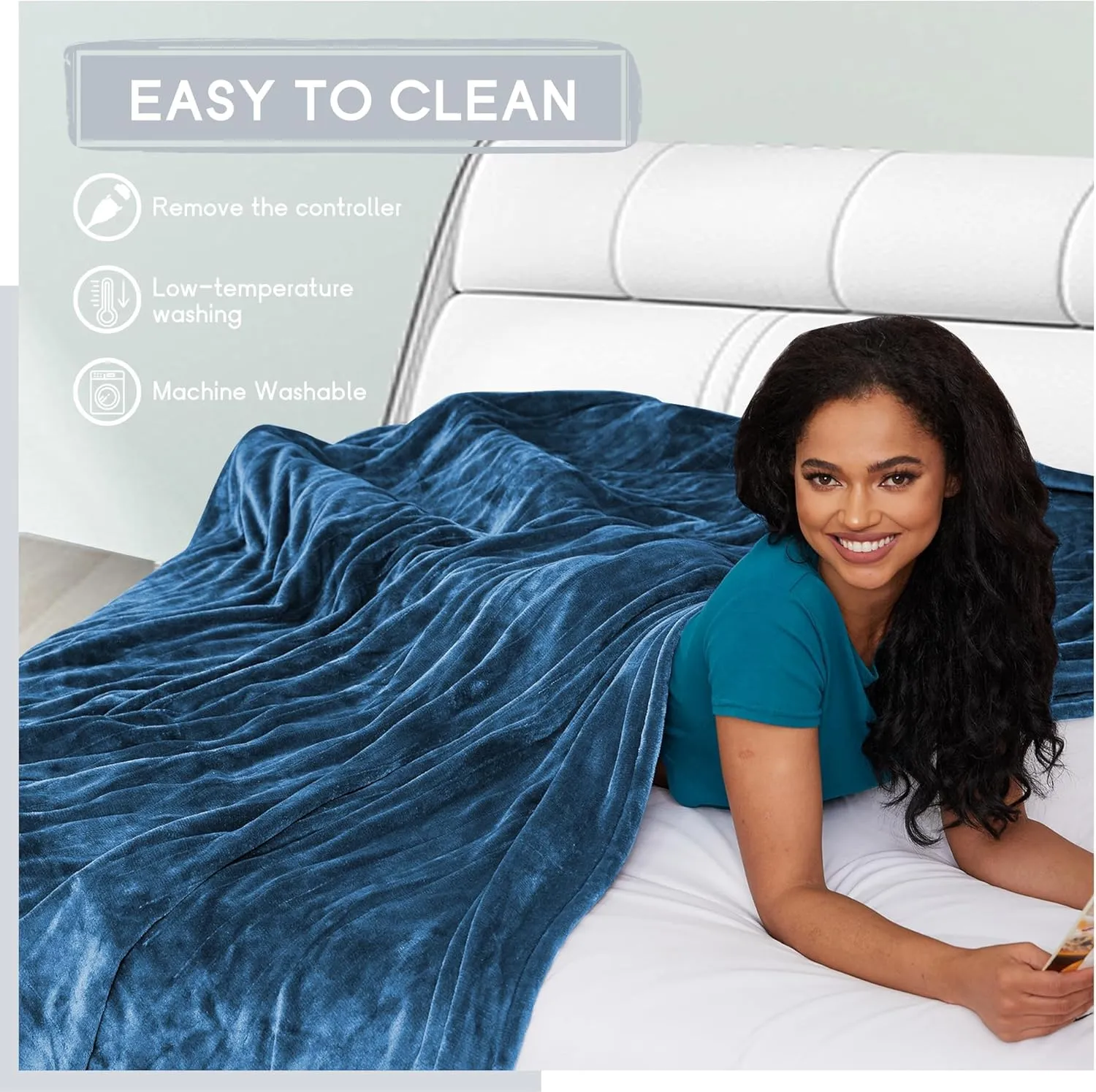 Heated Blanket Electric Blanket Twin Size 62''x84'', 4 Heating Levels 10 Hrs Auto Shut Off Soft Warmer Flannel Blanket ETL Certification - Blue