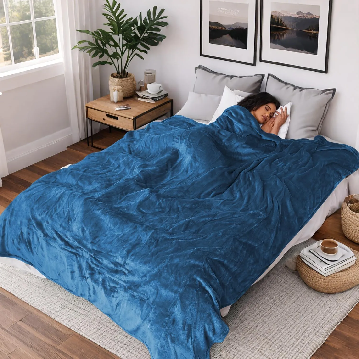 Heated Blanket Electric Blanket Twin Size 62''x84'', 4 Heating Levels 10 Hrs Auto Shut Off Soft Warmer Flannel Blanket ETL Certification - Blue