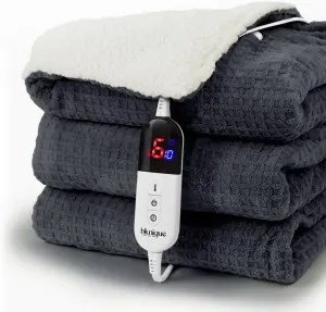 Heated Blanket Electric Blanket Twin Waffle, 62x84 Inches Sherpa Fleece Fast Heating Blanket 6 Heating Levels & 10 Hours Auto Off ETL Certification, Charcoal Ash Twin